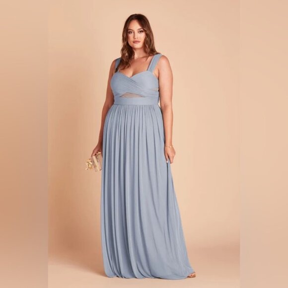 Birdy Grey Elyse Mesh Cutout Dusty Blue Bridesmaid Maxi Dress NWT - Picture 3 of 3